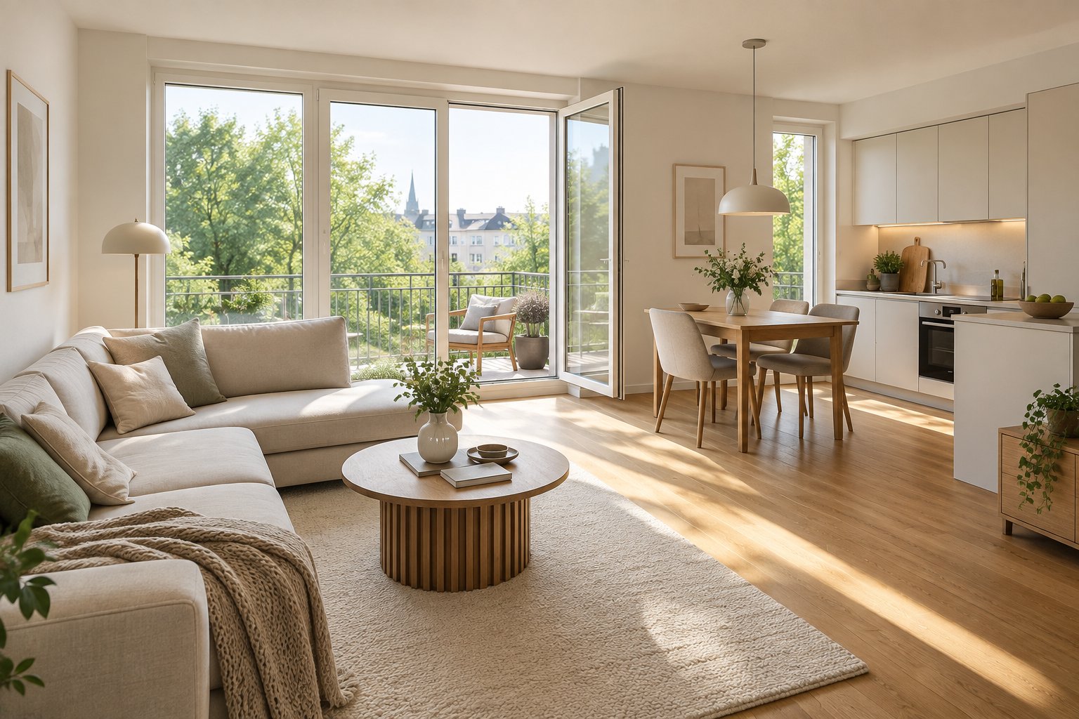 Helle Wohnung mit Wohnbereich, Essplatz und offener Küche